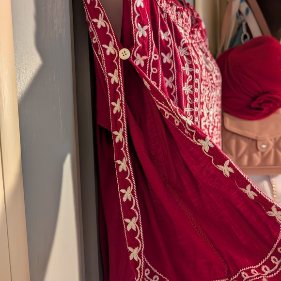 INC International Concepts Red and White Embroidered Top - Picture 4 of 10